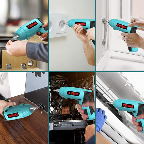 Kiprim ES3 Small 4V Electric Screwdriver, Cordless with Rechargeable Battery, LED Light, Blue