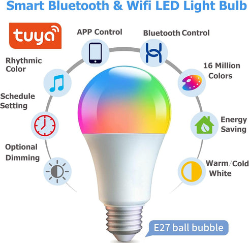 Smart Light Bulbs,WiFi & Bluetooth LED Light Bulb That Compatible with Alexa & Google Home, Color Changing Light Bulb, 10W A19 E26 2.4Ghz WiFi Light Bulbs 60 watt Equivalent, 800lm Dimmable by AFINSEA