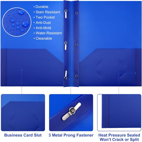 Cholemy 36 Pcs Plastic Pocket Folders with 2 Heavy Duty Pockets, Letter Size Paper Folders for Office Workers