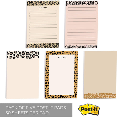 Modern Animal Print Sticky Notes / 4" x 6" Repositionable Sticky Note Pads/Five Unique Pattern Designs/Made in The USA by Gotcha Covered Notebooks