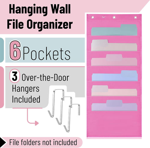 Mr. Pen- Hanging Wall File Organizer, 6 Pocket, Pink, 3 Overdoor Hangers Included, Over The Door File Organizer, Hanging Folder Organizer, Wall Folder Organizer, Hanging File Organizer for Wall
