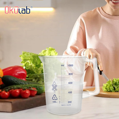 Plastic Beaker Set, 2000ml Measuring Beakers with Handle and Spout, Blue Printed Scales