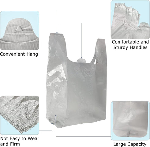 T Shirt Bags - Plastic Bags with Handles for Grocery and Retail Shopping, 12x20 Inch (Silver, 50pcs)