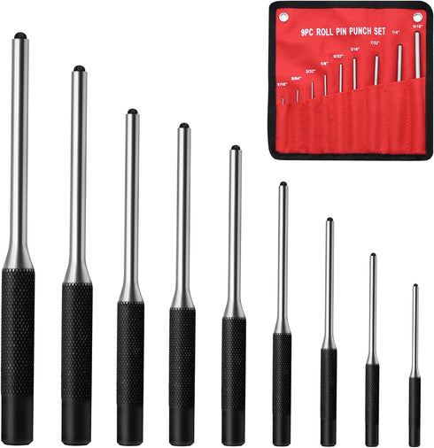 Pin Punch Set, 9pcs 1/16" - 5/16" Removing Repair Tools with Storage Pouch for Automotive and Jewelry