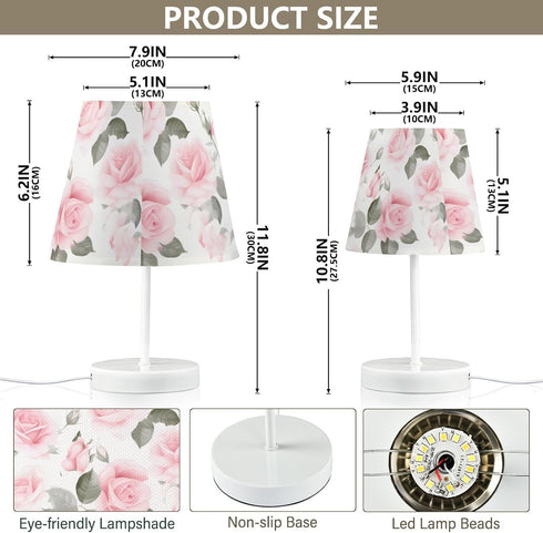 3 ALAZA Bedside Lamp Pink Rose Floral Roses Table Lamp for Bedroom Desk Lamp with USB Port LED Nightstand Color