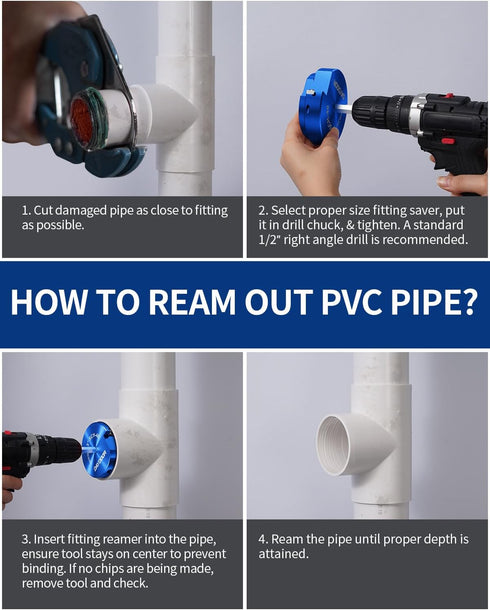 3'' PVC Pipe Reamer, Plastic Pipe Fitting Reamer, Clean Leftover Pipe & Solvent Cement Residue, Fits Standard 1/2" Drill