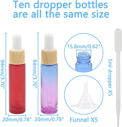 10Pcs Dropper Bottles, 10ml (1/3oz) Glass Bottles Vials with Eye Droppers & Funnels, Essential Oils Perfumes Skincare Liquids Dropper Vials Bottles Containers