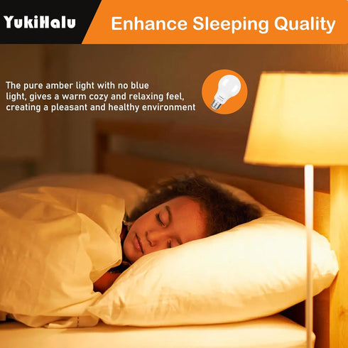 YukiHalu LED Amber Light Bulbs, A19 1800K E26 800Lm, 60W Equivalent Soft Warm Sleep Light Bulbs, 2-Pack for Baby Nursery