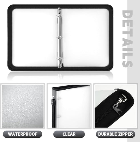 Teling 4 Pcs 2 Inch Zipper Binder with 3 Ring, Refillable Clear Plastic File Organizer for School Work, 13.2 x 10 Inch