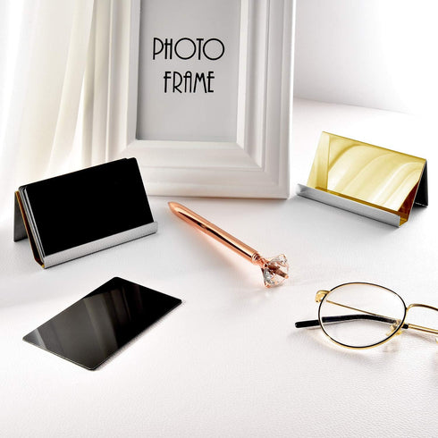 Maxdot 2 Pack Stainless Steel Business Card Holders for Desktop Credit Name Display (Champagne Gold)