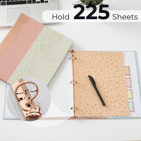 Y YOMA Rose Gold 3 Ring Binders for Letter Size, 1 inch 3-Ring Cardboard Decorative Recipe Binder, 2 Pack
