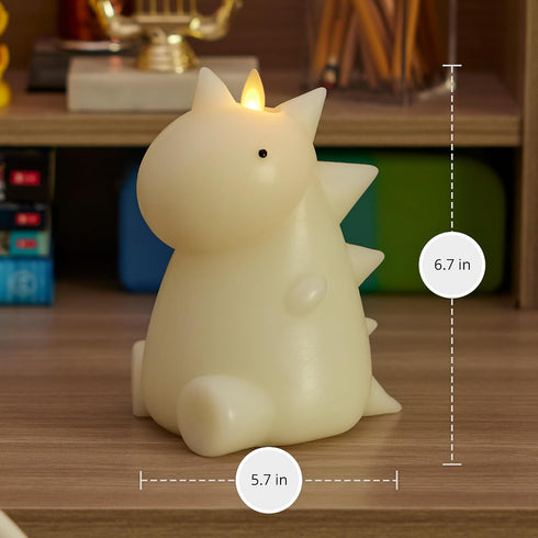5.7" 6.7", 18 Luminara Flameless Dinosaur Figural Color Changing LED Candle, x Real Wax Moving Flame Battery Operated