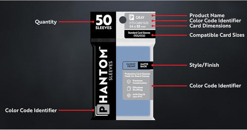 80 80mm: 50 Pack Phantom Sleeves: Aqua Size x Glossy Front/Matte Back - - Transparent Protective Card Sleeves for Board
