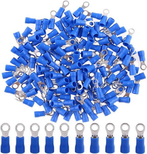 Hilitchi 100Pcs 16-14AWG Insulated Terminals Ring Electrical Wire Crimp Connectors (Blue, M4)