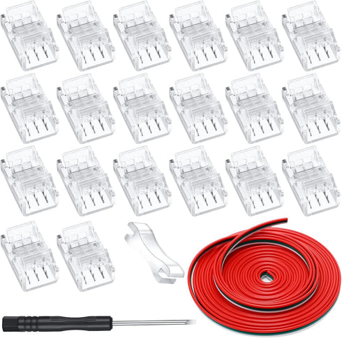20 Pack Solderless LED Strip Connector, Transparent Track Lighting Connectors for 5050 LED Pin Connector with Wire