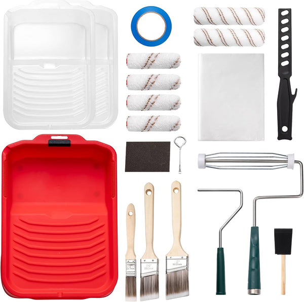 Mister Rui 9" Paint Roller Kit, 20 Piece Paint Brush and Roller