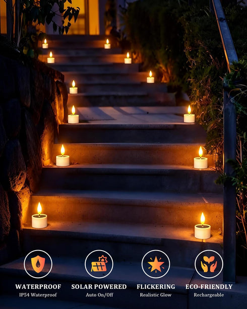 SoulBay 6 Pack Solar Tea Lights Outdoor Waterproof, Small Flameless Flickering Small Bright LED Candles Lights