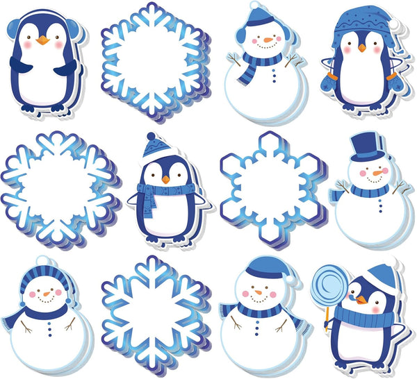 Whaline 24Pcs Christmas Sticky Notes, 12 Designs, Winter Cartoon Self-Stick Notepads for Xmas Work Study