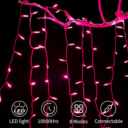 39 100 8 Minetom Pink Mini Christmas Lights - Feet LED Fairy String Lights with Lighting Modes Waterproof Connectable