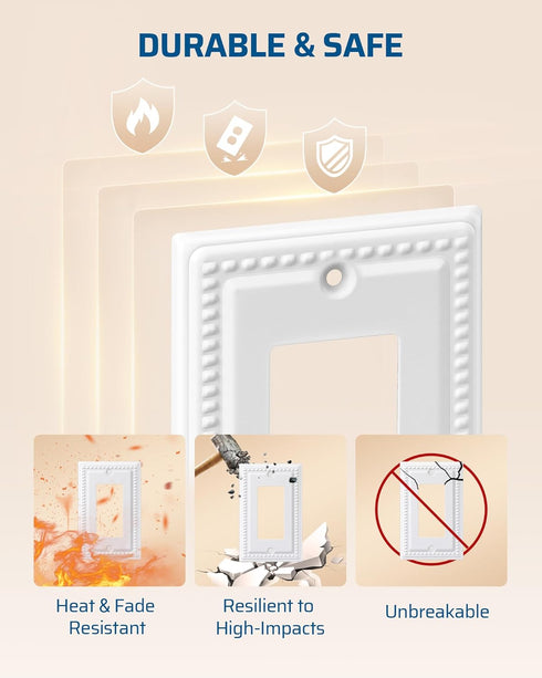 DEWENWILS 4 Pack Metal Outlet Covers, Classic White Finish Light Switch Cover Plates for Electrical Outlets