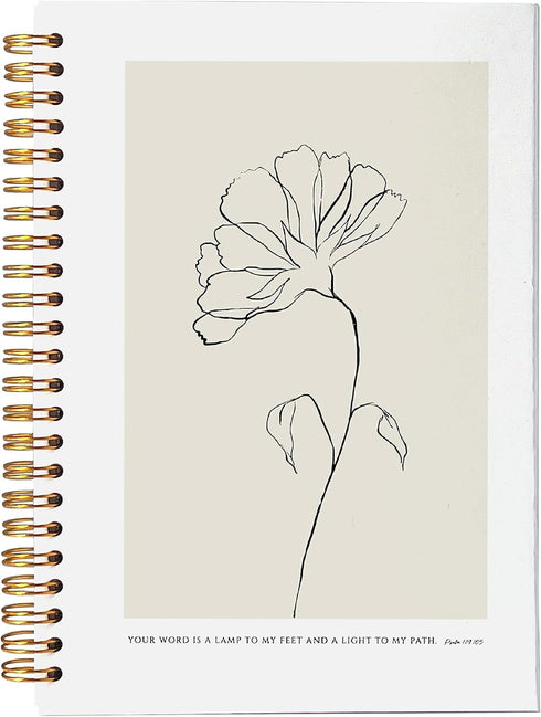 Bible Scripture PSALM 119:105 - Your Word is a Lamp to My Feet, Boho Botanical Leaf Spiral Notebook, 5.5 x 8.3 inches