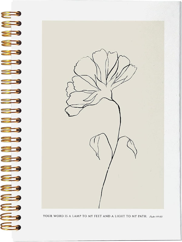 Bible Scripture PSALM 119:105 - Your Word is a Lamp to My Feet, Boho Botanical Leaf Spiral Notebook, 5.5 x 8.3 inches