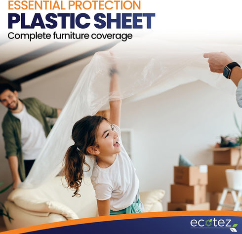 3 Pack 12 x 9 ft Extra Large Painter s Plastic Drop Cloth, Light & Durable Dust Cover, Clear Plastic Sheeting for