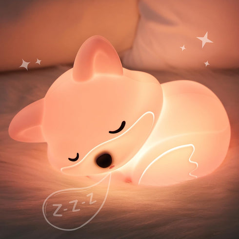 Fox Lamp for Girls, Pink Silicone Squishy Fox Shaped, 20 Mins Auto-Off