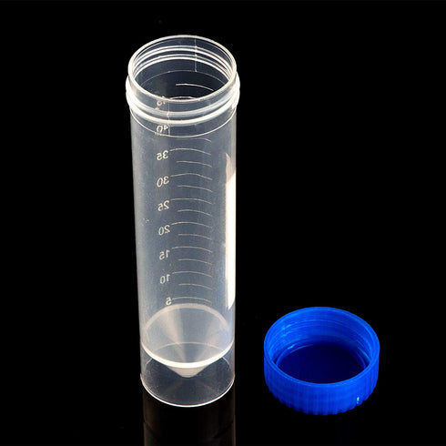 50 Pcs Centrifuge Tubes, 50 ML Plastic Test Tubes with Blue Screw Caps, Clear 4-3/5 Inch Plastic Test Vials with Conical Bottom, Self Standing Leak-Proof Prp Tubes for Cold Storage