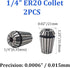 bociloy 2PCS ER20 1/4" Spring Collet, High Precision Collet Chuck for CNC Router Milling Machine Lathe Spindle Tool