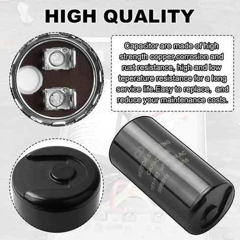 161-193 uf/MFD 110-125 VAC CD60 Universal Round Motor Start Capacitor for AC Motors, Pool Pump, Well Pump