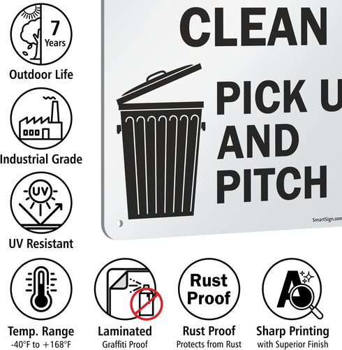 SmartSign "Please Help Keep This Area Clean, Pick Up And Pitch In" Sign | 10" x 14" Aluminum