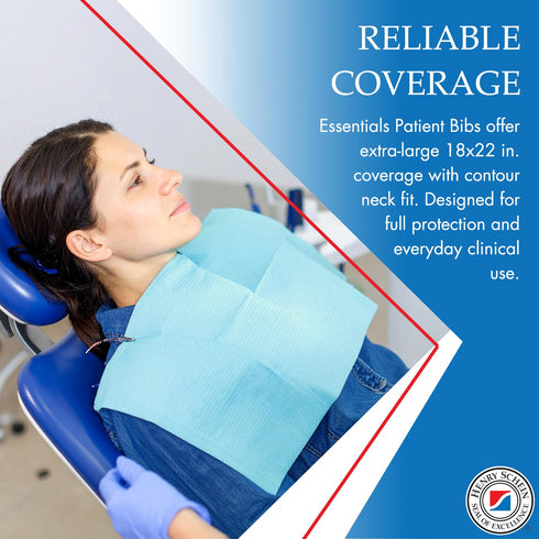 18" 22", 400 Patient Bibs x Blue Tissue with Poly Backing, Disposable Waterproof, Durable Protection for Dental