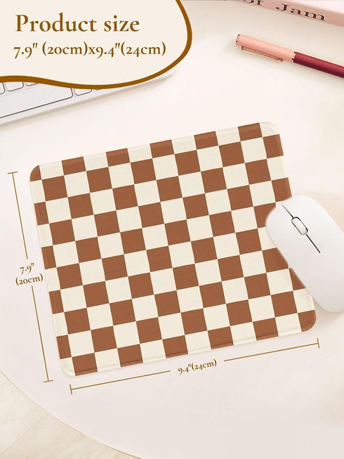 Ksriylm Cute Brown Mouse Pad,Retro Checkered Pattern Mousepad,Square Aesthetic Plaid Waterproof Grid Mouse Mat Design