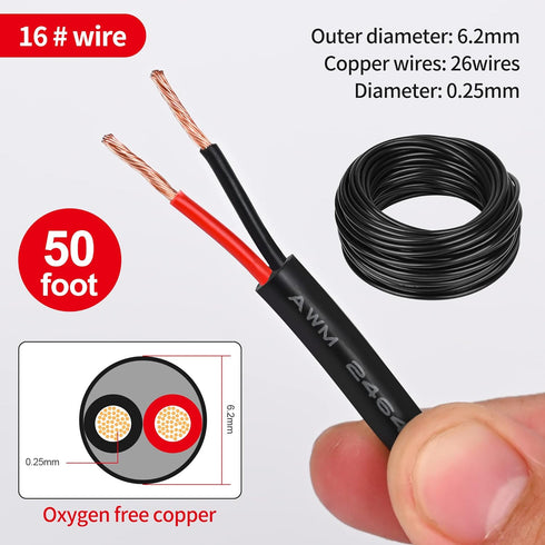 Lesnlok 16 2 16 50FT 2 Gauge Electrical Wire Conductor, AWG Stranded PVC Oxygen-Free Copper Cable, Core Flexible