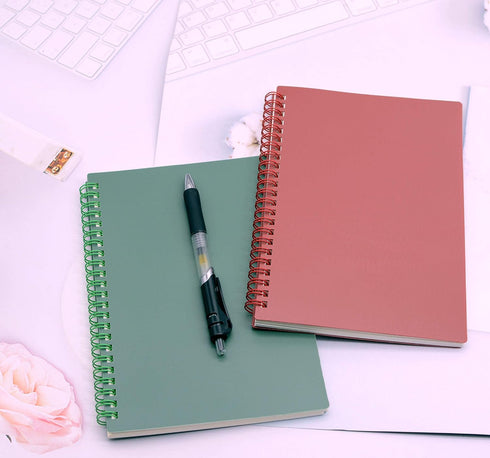 Yansanido Spiral Notebook, 4 Pcs A5 Thick Plastic Dark Green Hardcover, 8mm Ruled, 80 Sheets - 160 Pages Journals for