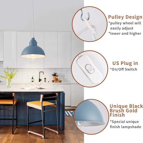 SoodMi 15FT Plug in Pendant Light, Hanging Lights, On/Off Switch, Industrial Pendant Light with Plug in Cord, Metal
