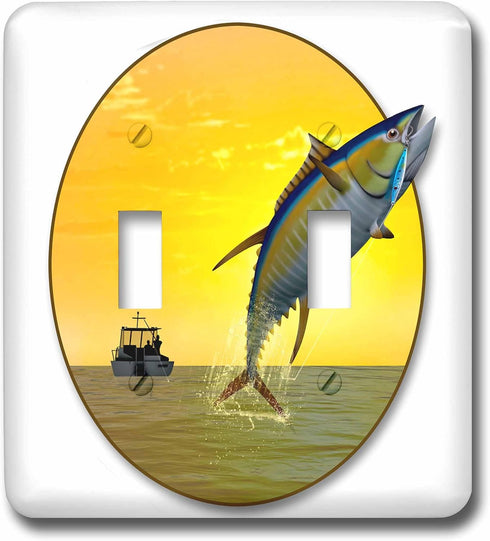 3dRose Gone Fishing Graphic with Fishing Boat and Tuna double toggle switch