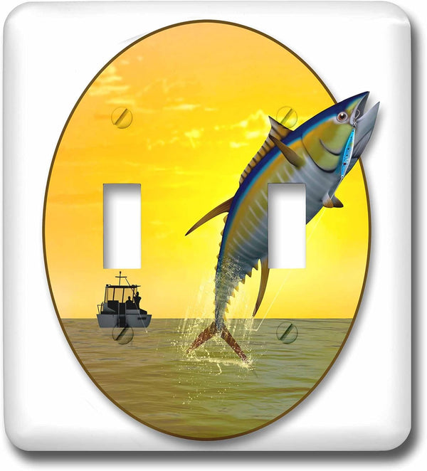 3dRose Gone Fishing Graphic with Fishing Boat and Tuna double toggle switch