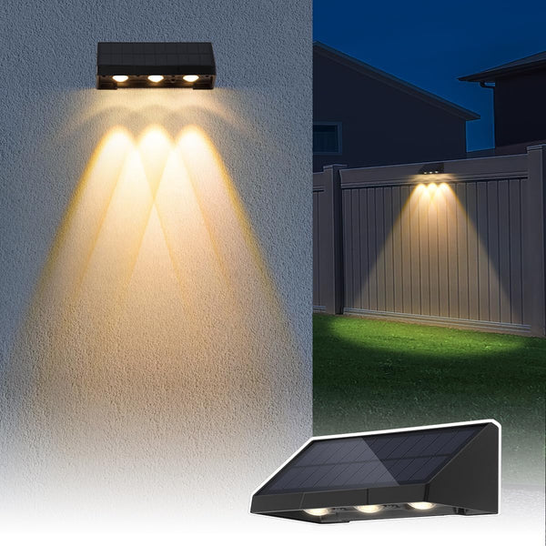 Solar Wall Lights Outdoor, 3 LED Lenses Fence Lights Solar Powered Outdoor