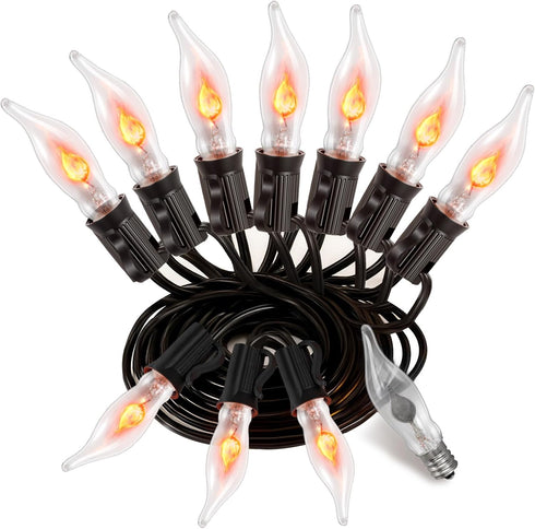 Hobbynors 50Ft Extra-Long Fall & Halloween String Lights,25 C18 Flicker Flame Bulbs for