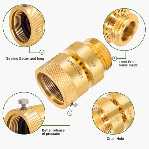 Breezliy PK1390 Breaker,1-1/16" 3/4" (2pcs) Replacement Self Draining Vacuum Fine Thread Female to GHT Thread Male Hose