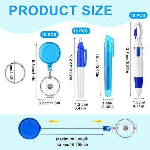 Fulmoon 150 Pcs Nurse Pen Set: 30 Retractable Nursing Badge Reels, 30 Ballpoint Pens, 30 Mini Highlighters, 30