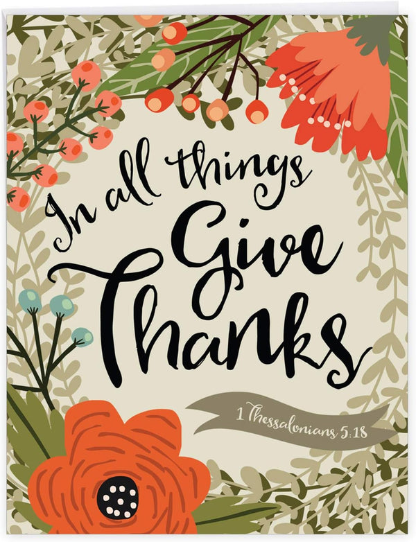 The Best Card Company Flower Thank You Greeting Card (8.5 x 11 Inch, Beautiful Floral Gratitude Notecard)