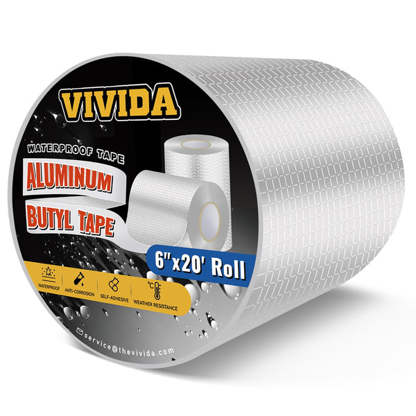 Aluminum Butyl Waterproof Tape - 6 Inch × 20 Feet, Aluminum Foil Butyl Sealing Tape for Outdoor Use and Repair