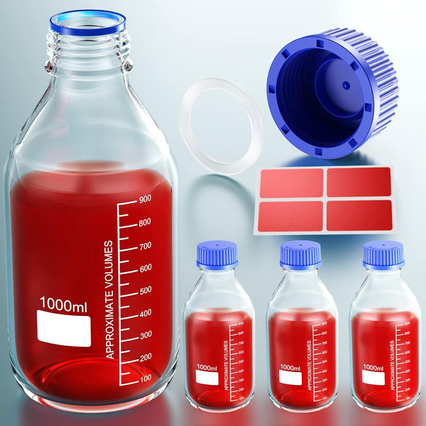 GL25 25ml, GL32 50ml, GL45 100ml, 250ml, 500ml, 1000ml Round Media Storage Glass Bottles with Blue Screw Cap