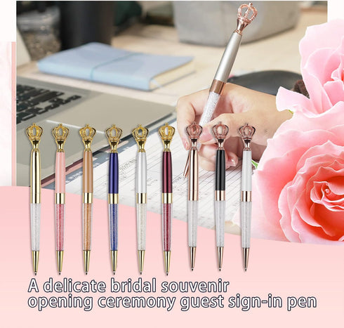 YOUMI 6Pcs Crown Crystal Metal Ballpoint Pen, Black Ink Glitter Diamond, Cute Personalized Pens for Office School