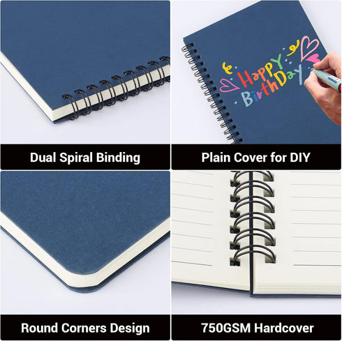 EUSOAR Hardcover Spiral Ruled Notebook - A5, 3packs, 5.5"X8.3", 120 Pages, Blue Lined Travel Journal, Memo Notepad