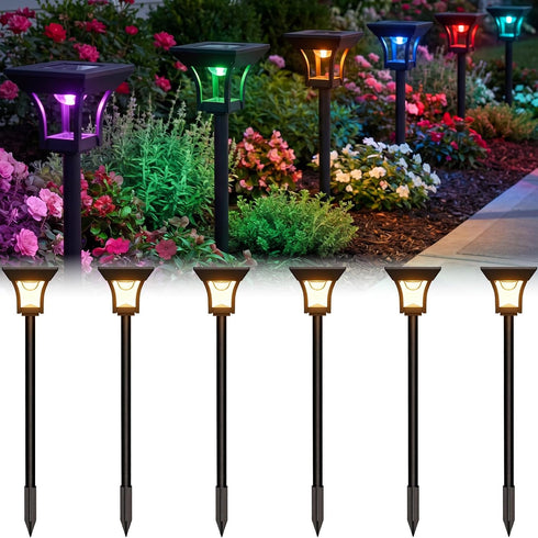 CINOTON 6 Pack RGBCW Solar Pathway Outdoor Lights, 3 Lighting Modes Solar