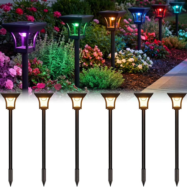 CINOTON 6 Pack RGBCW Solar Pathway Outdoor Lights, 3 Lighting Modes Solar